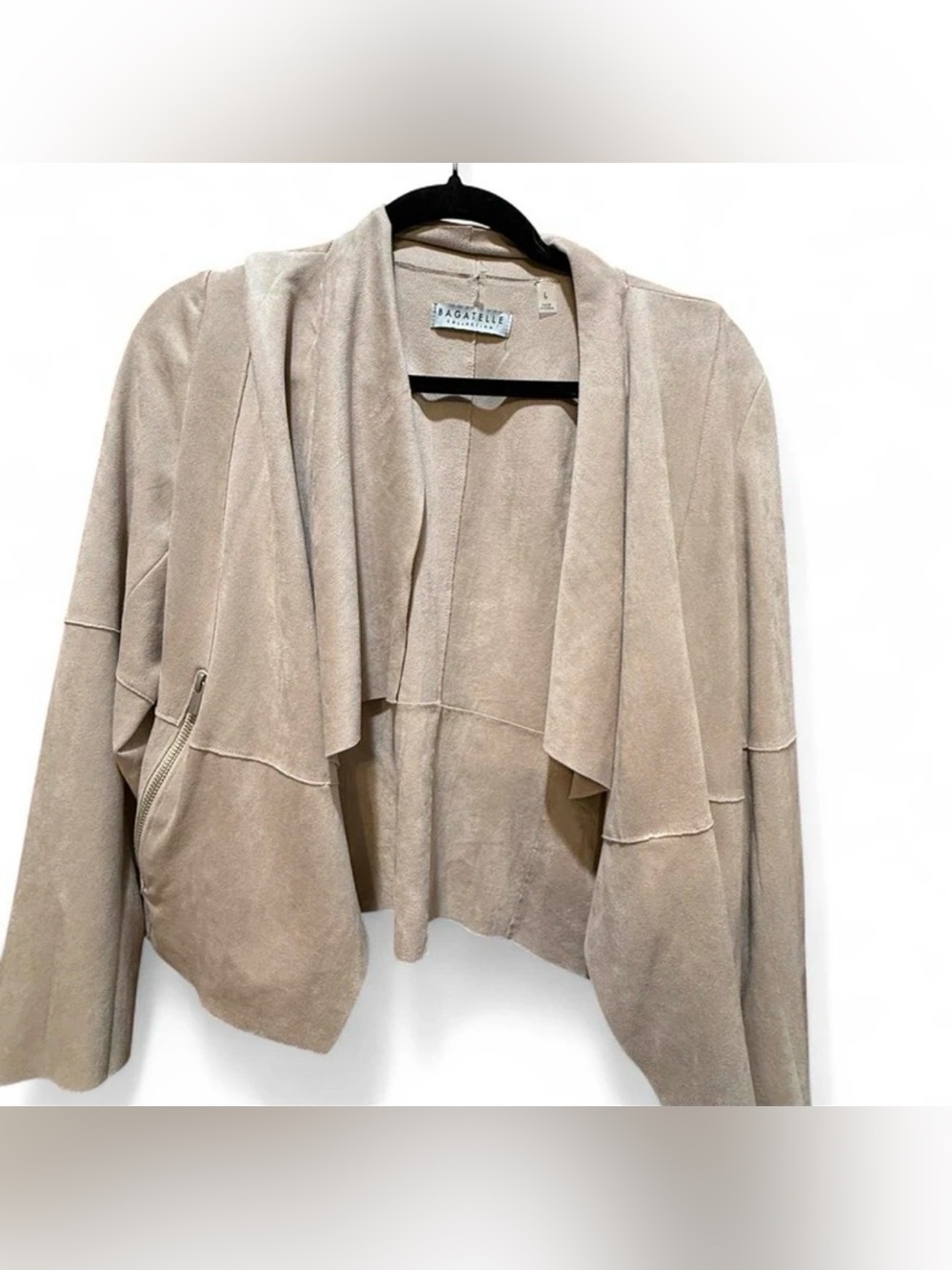 Bagatelle Collection Beige Faux Suede Open Front Jacket Blazer Size Large